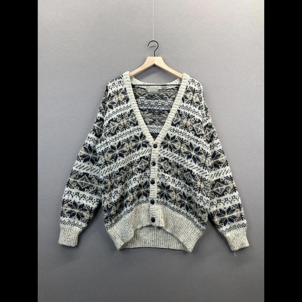 Christopher Hayes Womens Gray Open Cardigan Fairisle Pattern Button Up Size L "